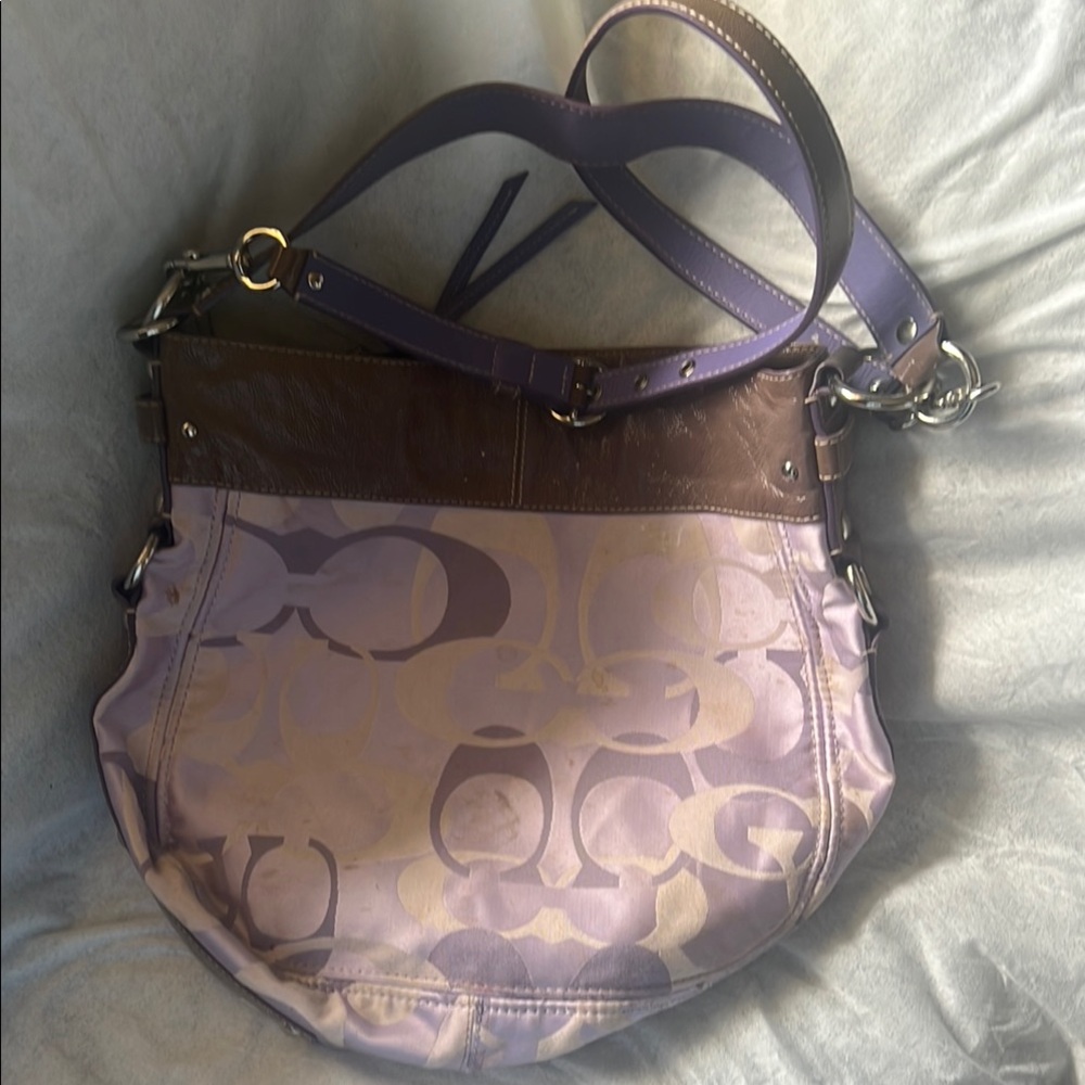 Coach Purple and Brown Shoulder Bag with Signature Monogram